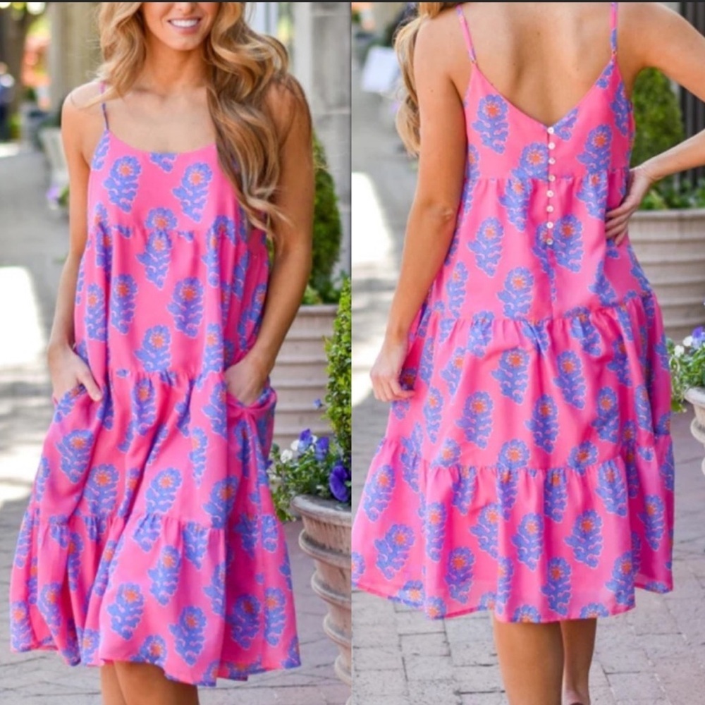 J Marie the piper tiered dress - reversible size small. Pink and blue.